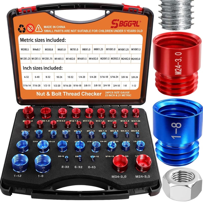 SBGGRL 44 Pcs Thread Gauge SAE and Metric, Nut and Bolt Thread Screw Checker Tool Set, Universal Standard Inch & Metric Hole Sizing Measuring for Quickly Identify and Verify with Storage Case - Image 1